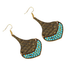 Hammered Drop Earrings For Women, Bohemian Vintage Statement Dangle Earring With Teardrop Shaped Pendant Handmade Gold Alloy Jewelry, Engraved Dangle