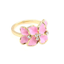 Justerbar ring for kvinner med blomsterdesign, myk emaljemalt blomsteraksent, falmebestandig belegg, pave-strass-senter for et blendende utseende, Ele
