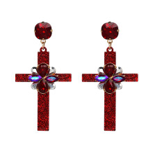 Orecchini alla moda senza nichel e senza piombo con ciondolo a croce e cristallo scintillante, ipoallergenici, resistenti all'ossidazione, stile
