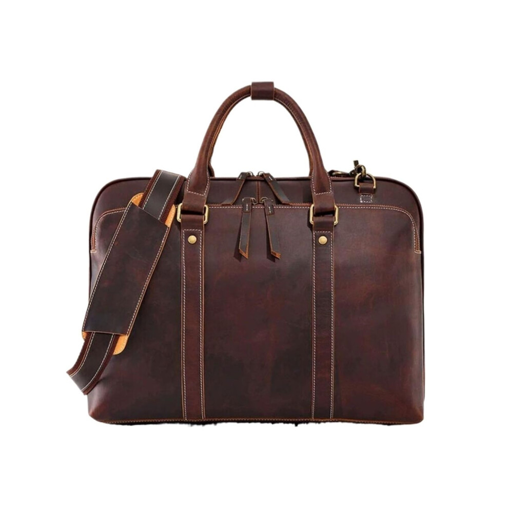 Briefcases Leather Laptop Bag Mens M Size Shoulder Bag Notebook Computer Bag Brown 9199774200561