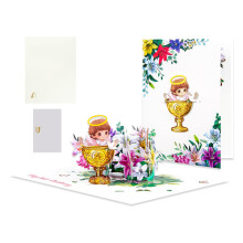3D PopUp Baby Shower and Christening Card with Floral Angel Design, Blue Gold Keepsake Greeting