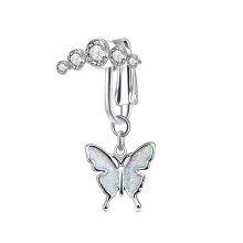 Rhinestone Butterfly Belly Jewelry, Drilled Cartilage On Earrings Inspired Oil Drop Fake Belly Ring Dangling Pendant, Stainless Steel Faux Belly Rings