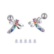 Hypoallergenic Stud Earrings with Animal Shape, Cute Animal Earrings in 925 Sterling Silver, Colorful CZ Accent Dragonfly Earrings, Zircon Reflects Da