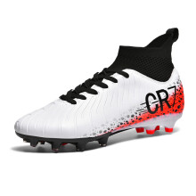 (WJS-222-C-White, 45) Men's HIgh-Top Best Quality Soccer Shoes Professional Training Durable Football boots Outdoor Grass Anti-Slip Soccer Shoes
