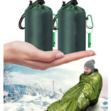 Emergency Sleeping Bag Bivy Sack Waterproof Thermal 210x150 CM Green 2 Pieces Includes Survival Whistle And Carabiner