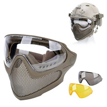 Airsoft Paintball DualMode Equipment Upgrade Steel Mesh HalfFace Protective Face Khaki 21.5 X 17.5 X 14.5 Cm