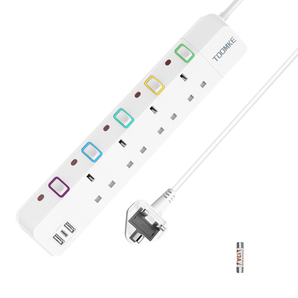 Extension Lead With Usb Slots, Toomke 4 Way Plug Extension Socket With 3666778240528