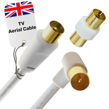1m TV Aerial Cable - Right Angled Plug with Adapter - Male To Male Gol