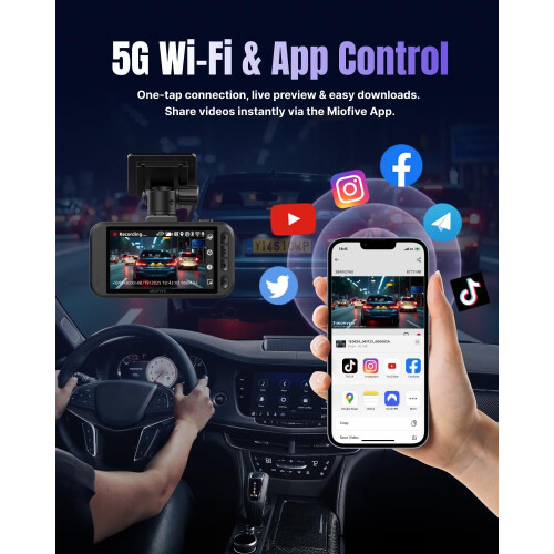 Miofive Dash Cam Front & Rear Dual Channel – Front 4K UHD + Rear 2.5K, 2