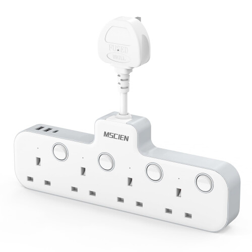 Mscien Multi Plug Extension Socket with USB, 4 Way Plug Adapter, Hangi