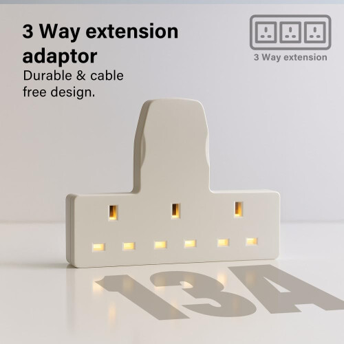13A 3 Gang UK 3-Pin Power Adapter Multi Plug Socket Extender, Compact 1