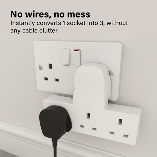 13A 3 Gang UK 3-Pin Power Adapter Multi Plug Socket Extender, Compact 2
