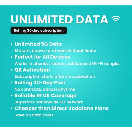 EE Unlimited 5G Data SIM Card - Activate via QR Code - No Contract or 1