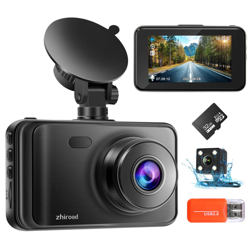 Zhiroad Dash Cam Front And Rear With 32Gb Sd Card 1080P Fhd Dashcam For Car Du