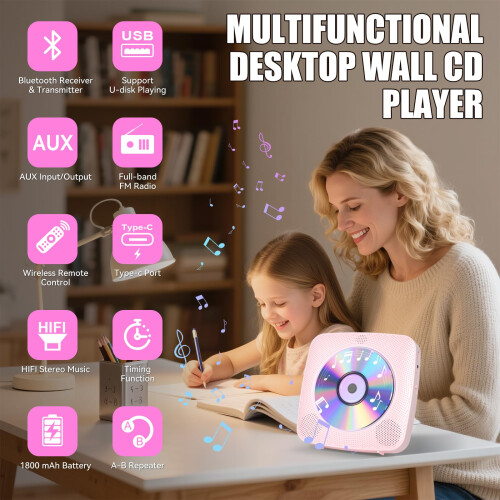 Gueray Desktop CD Player Bluetooth CD Players with Speakers for Home 1 1