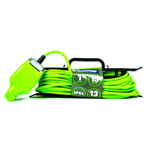 Status STATUS 1 Socket Extension Lead, 15m Green, Waterproof Outdoor Cable, I