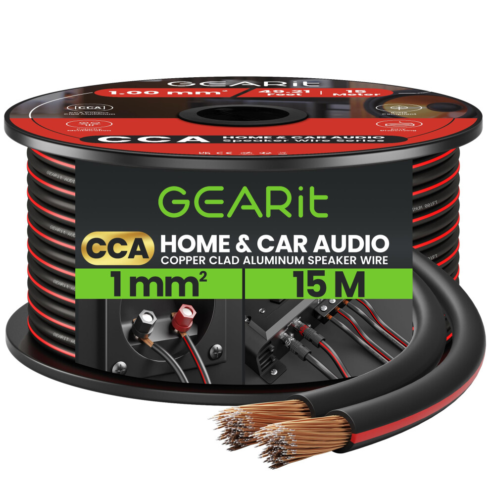 Gearit 18 Gauge 2X1mmâ² Speaker Cable Cca Wire (15M - ) Copper Cla Black 3794797872908