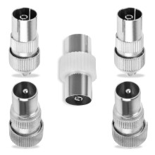 5PCS Metal TV Aerial Co-Axial Plug - 2 Female 2 Male Coaxial Cable Con