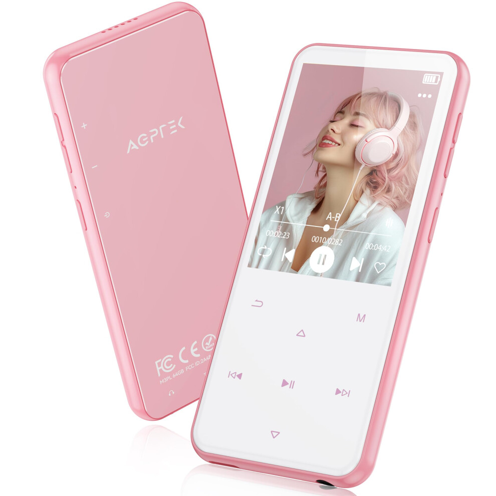 Agptek Mp3 Player With Bluetooth 5.3, 64Gb Internal Memory Expand Pink 6431245498378