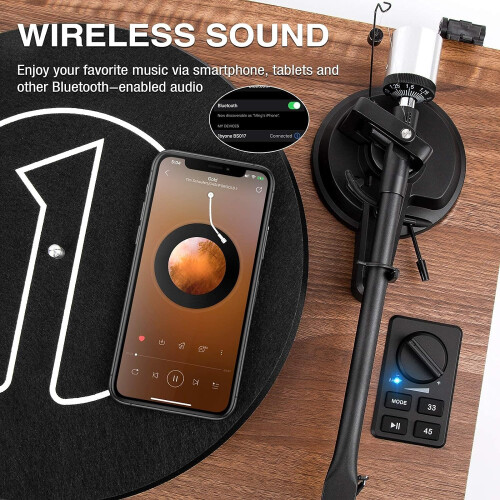 1 BY ONE Bluetooth Turntable Hi-Fi System with 36 Watt Bookshelf Speak 1