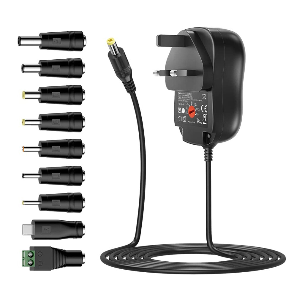 Zolt 45W Universal Power Adapter Ac Dc 5V 6V 7.5V 9V 12V 13.5V 15V Pow 8343341562434