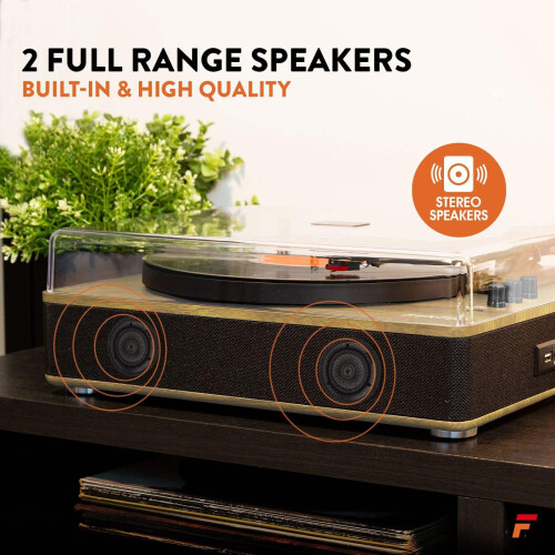 Fenton RP162L Lightwood Portable Record Player with Bluetooth Output, 1