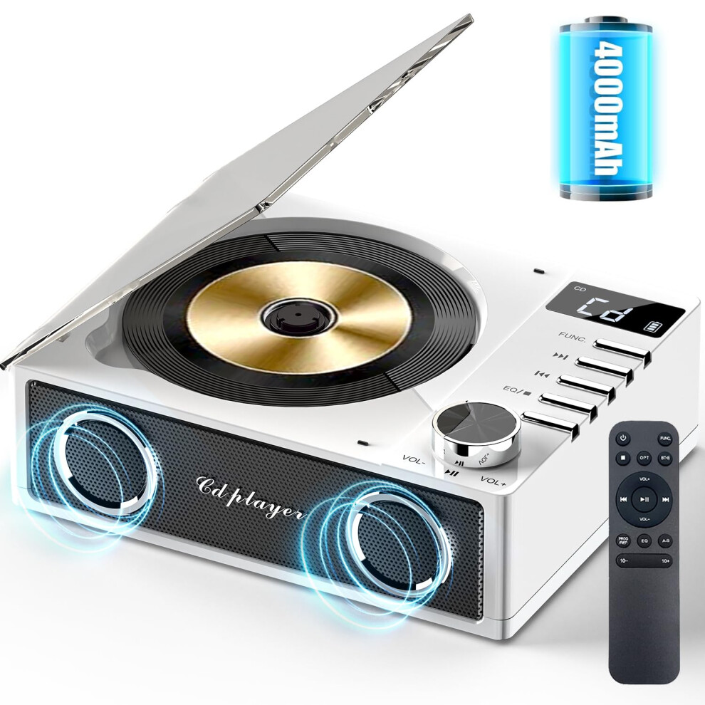 Desktop Cd Player With 4000Mah Rechargeable Battery,Bluetooth Cd Playe 4383074568772