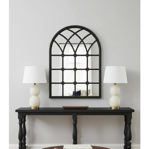 Arc Window Wall Mirror Black Plastic Frame 71x50Cm