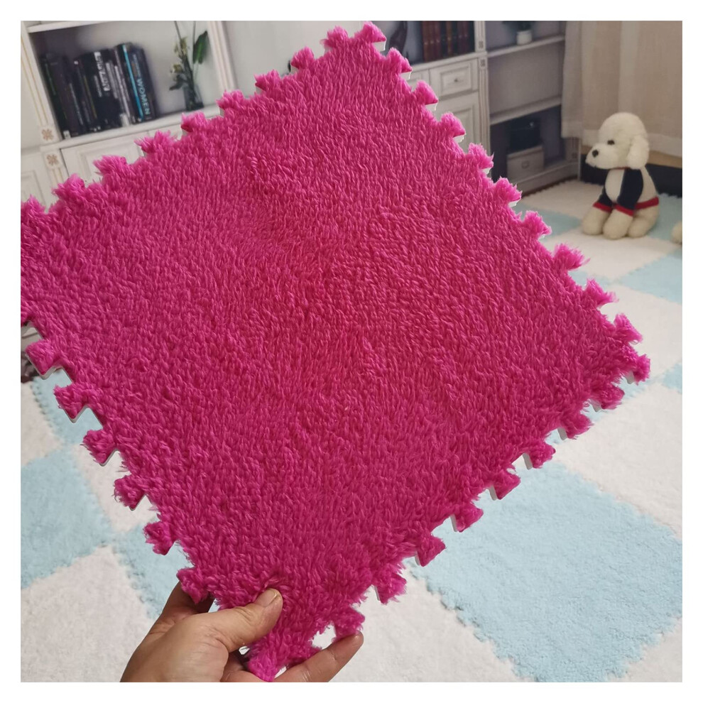 12Pcs Puzzle Play Mats Interlocking Carpet Tiles Plush Foam Mats Rose 12X12 Inches Living Room Red