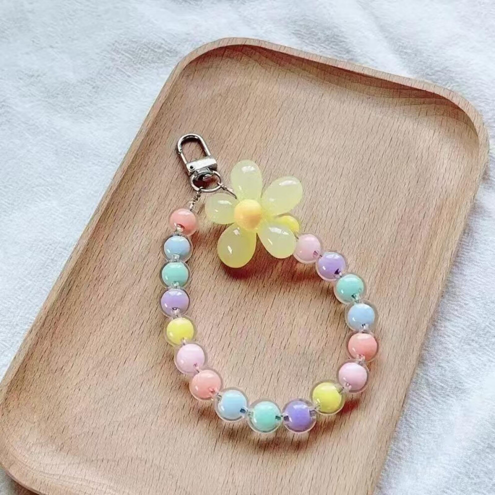 Mobile Phone Pendants Flowers Beaded Pendants, Colored Bead Chain Lanyard For Smartphones, Universal Phone Charm Yellow 9199774202626