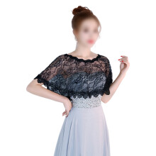 Floral Lace Shawl for Bridal Wear, Sheer Design with Lace Embroidery Trim, Elegant Pull On Bridal Shrug for Wedding Prom Evening Party, Mesh Beaded Gl