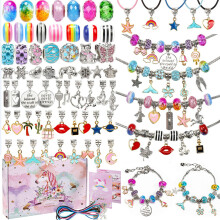 Enhörning, sjöjungfrupyssel, presentset, förbättrar finmotoriken, armbandstillverkningsset med glas och metallkomponenter, inga verktyg krävs,