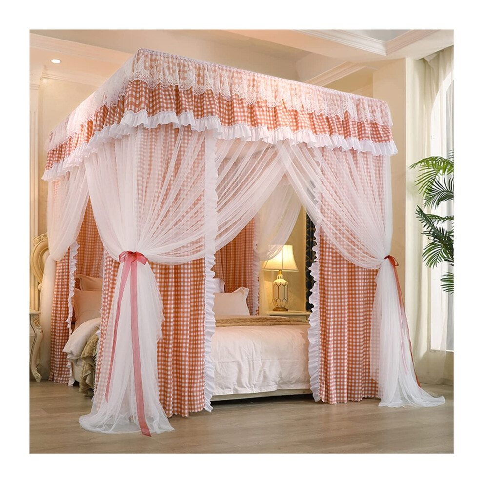 Elegant Lace Bed Canopy With 360 Full Enclosure Mosquito Net And Blocking Threedoor Design Light