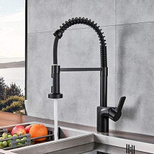 Matte Black Pull Out Spring Kitchen Faucet, Single Handle Mixer Tap, 360Degree Rotation, Hot and Cold