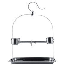 Stainless Steel Parrot Stand with Dual Feeding Cups, Bird Perch Play Rack Toy for Parakeets Cockatiels
