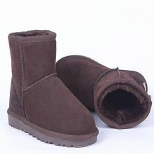 (chocolate, 42) Stivali da neve da donna in vera pelle, caldi stivaletti invernali alla caviglia con spessa imbottitura in peluche