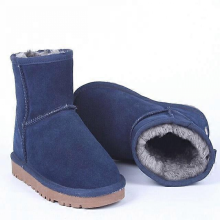 (navy blue, 38) Women's Genuine Leather Snow Boots, Warm Winter Ankle Boots with Thick Plush