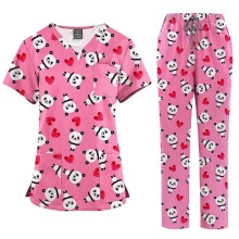 (45001-11, XL) Ensemble de blouse médicale imprimée pour femme : haut à col en V et pantalon à poches, uniforme d’infirmière confortable