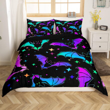 Halloween Bat Bedding Set Single Size Duvet Cover For Kids Glitter Stars Galaxy Multicolor Teal Blue Green Purple
