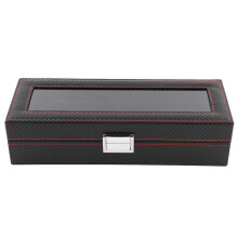 Luxury Watch Display Box with Ultra Soft Suede, 6 Slot Watch Organizer with Lock and Key Included, Security Lock Glass Cover Design for Home Office Co