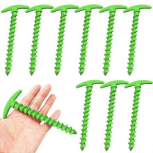 (green) Tent Stakes 10 Pack Ground Anchors Tent Pegs, 5.7in T Shape Spiral Ground Stakes,Camping Stakes