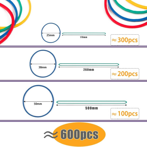 600pcs Elastic Bands Heavy Duty Coloured Rubber Ba 2