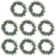 8 PCS Holly Berry Candle  Small Artificial Red Berries Pine Needles Wreath for Christmas Garland Ornaments Decor