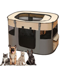 Foldable Pet Playpen Outdoor Tent Crate Cage Breathable Bed Cage For Apartment Travel Gray