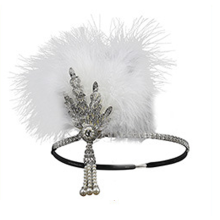 Festa anni '20, set di accessori per costume flapper, copricapo con piume, collana vintage di perle con fascia regolabile, festa a tema Grande Gatsby