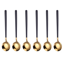 Korean Stainless Steel Soup Spoons Set 18/10 Black Gold Ergonomic Comfort Grip Dishwasher Safe