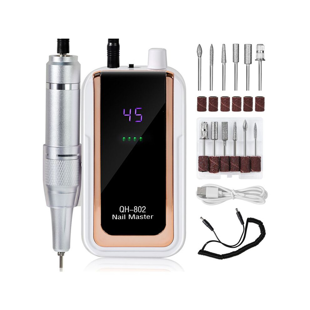 45000RPM Rechargeable Nail Drill Machine Electric Nail Drill Sander Low Noise Manicure Machine White