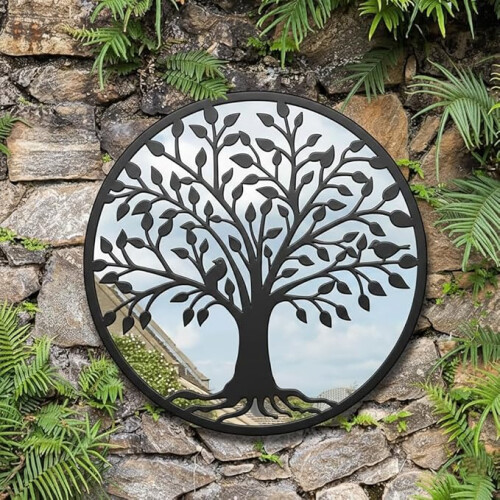 Tree Of Life Mirror Black Plastic Wall Decor 50 Cm