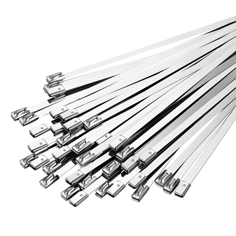 Metal Zip Ties 11.8 Inch 304 Stainless Steel Heavyduty Selflocking Cable Ties 100 Pcs For Machinery Automobiles Fences 9347817796285