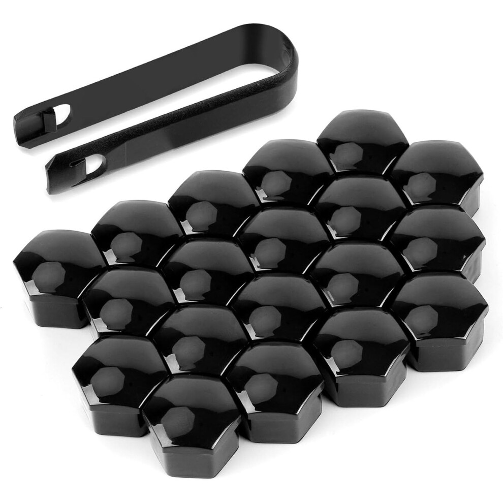 20Pcs 21Mm Car Lug Nut Covers Compatible With Mercedes Benz Slclass, Hexagonal Wheel Bolt Caps With Removal Tool, Rust And Dust Protection Black 9113335615748